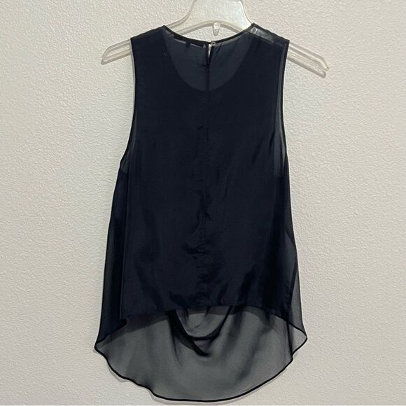 “Beautiful People LA” 100% Silk Navy Blue Sheer Sleeveless Draping Neck Top S - Picture 4 of 14